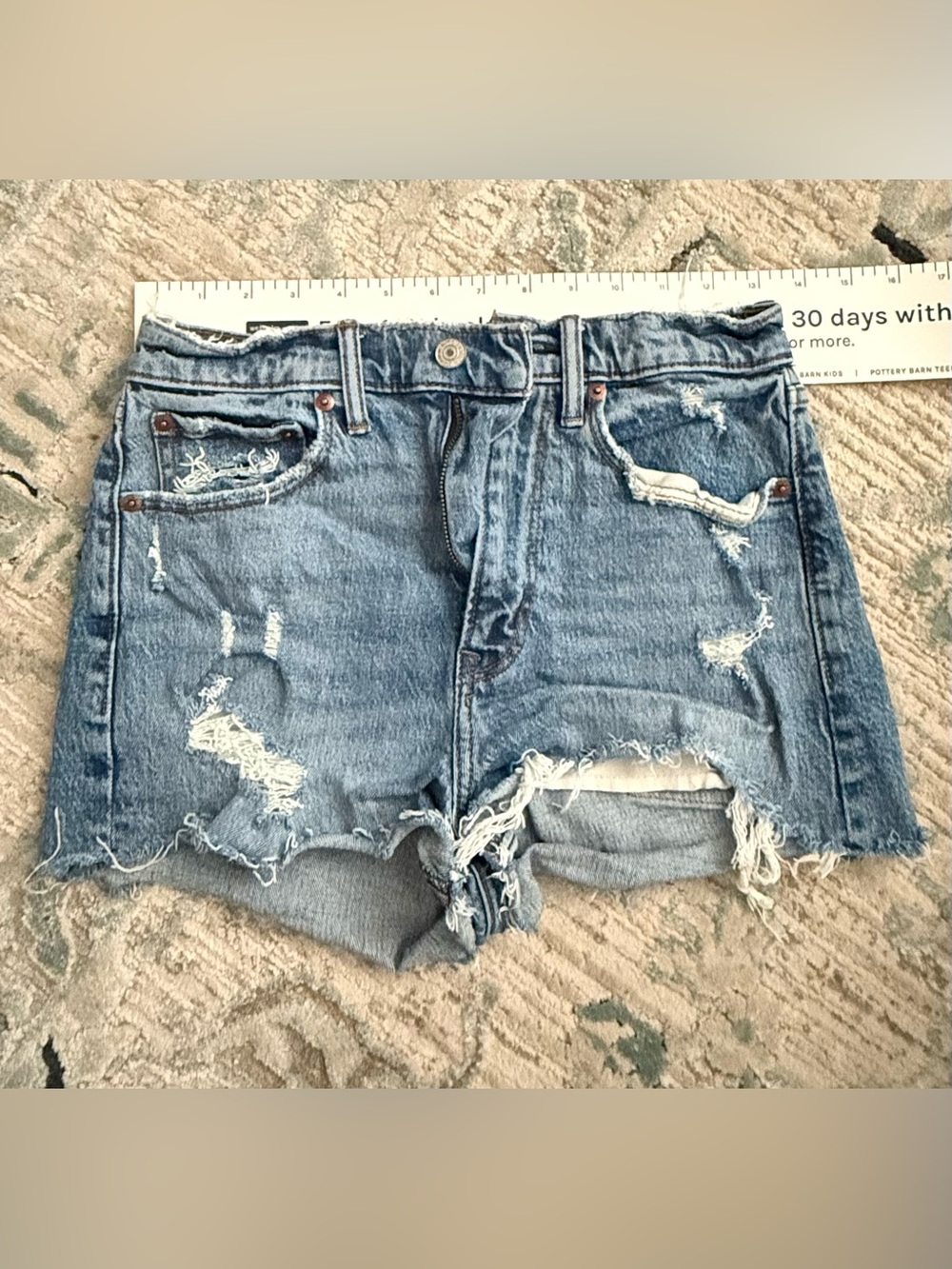 Abercrombie & Fitch the mom short high rise Distressed Light Blue Denim Shorts